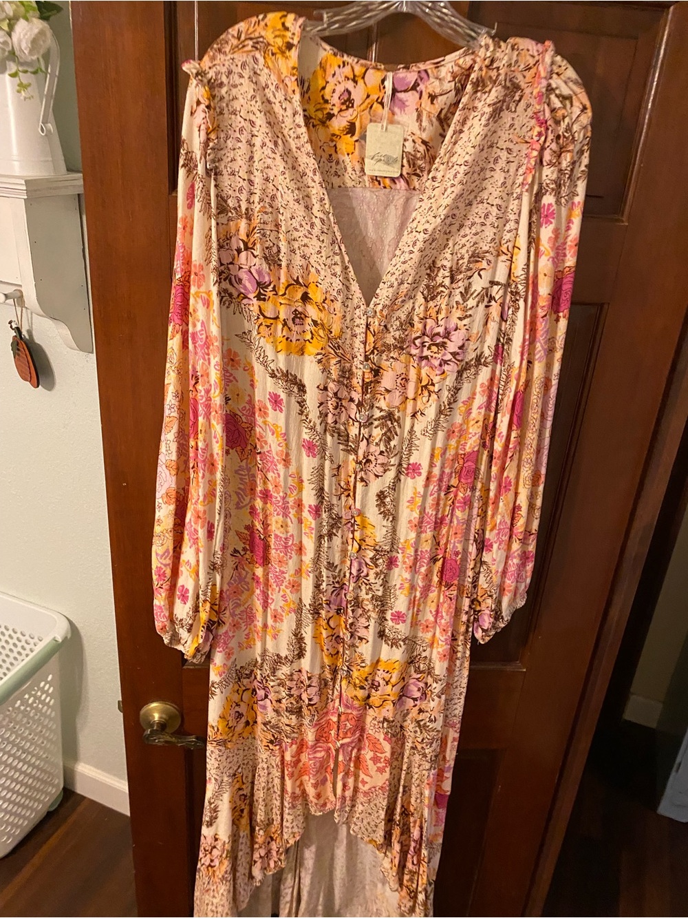 Free People Floral Midi Dress in Yellow, Purple, Brown, Ivory - Picture 6 of 10